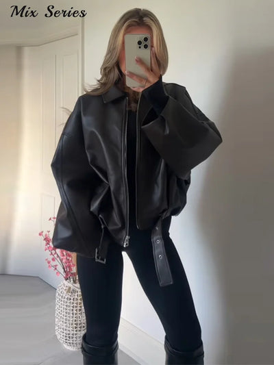 Amelie | Elegante Lederjacke für Damen schwarz mit Kragen