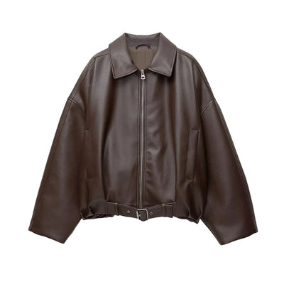 Amelie | Elegante Lederjacke für Damen schwarz mit Kragen