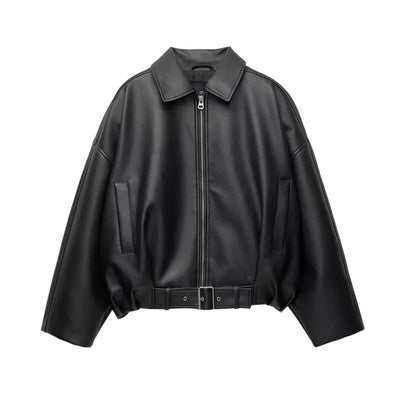 Amelie | Elegante Lederjacke für Damen schwarz mit Kragen