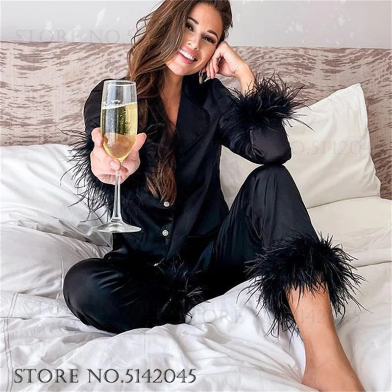 Amelie | Eleganter Damen Pyjama lang aus Satin weich 1