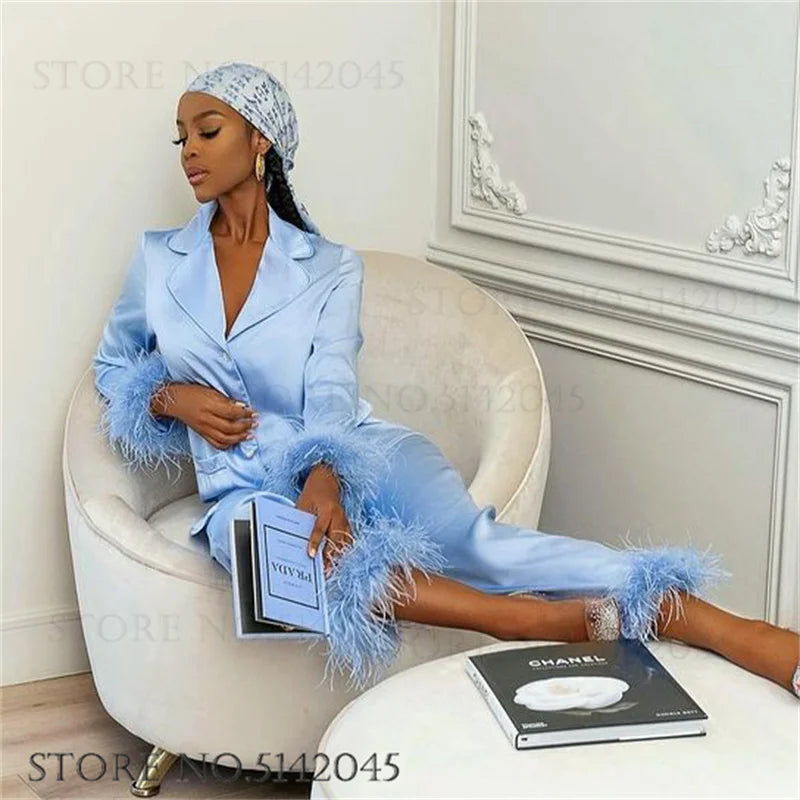 Amelie | Eleganter Damen Pyjama lang aus Satin weich 2