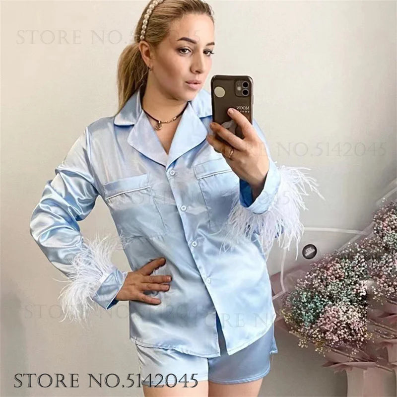 Amelie | Eleganter Damen Pyjama lang aus Satin weich 6