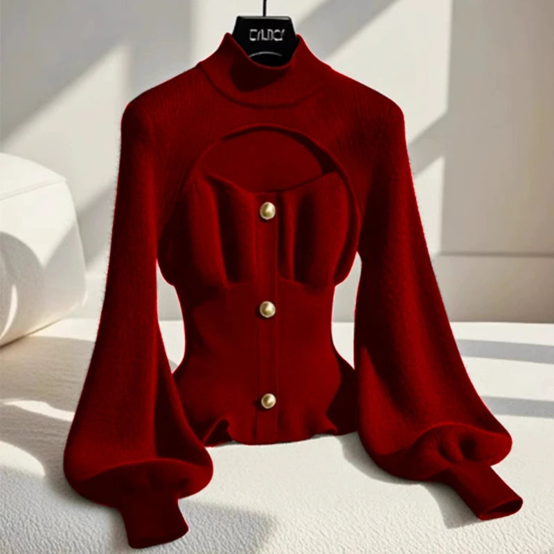 Amelie | Eleganter Hohlloch-Mock-Nackenpullover für Damen Slim Fit