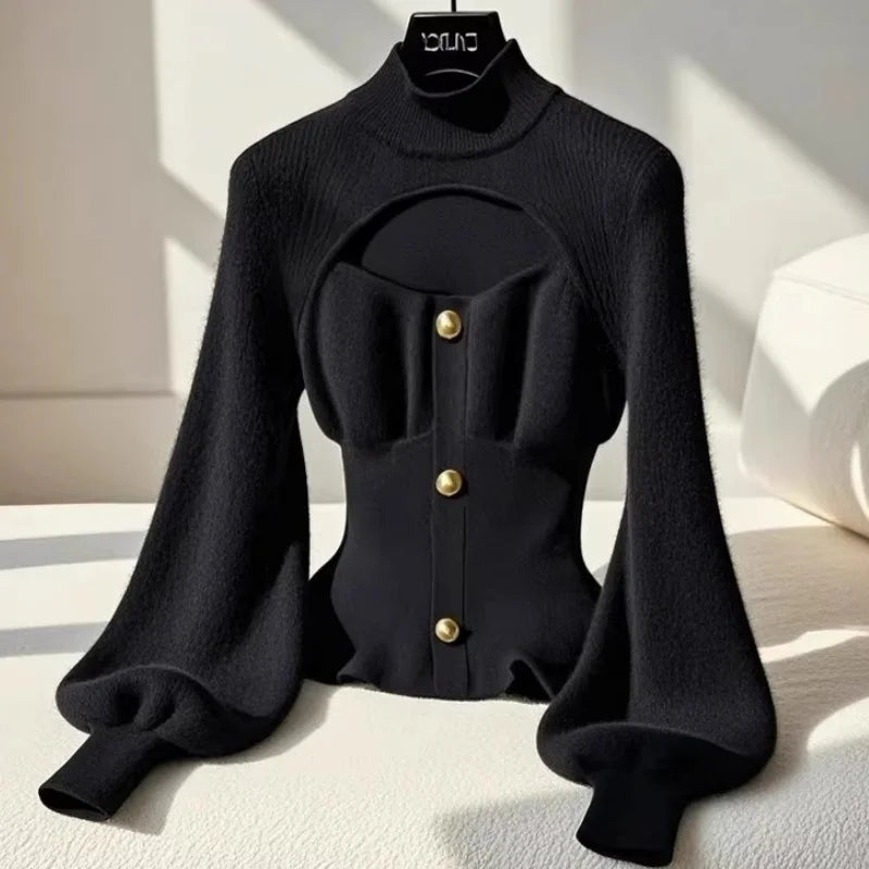 Amelie | Eleganter Hohlloch-Mock-Nackenpullover für Damen Slim Fit