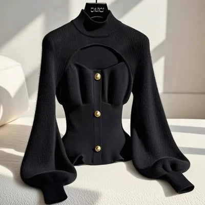 Amelie | Eleganter Hohlloch-Mock-Nackenpullover für Damen Slim Fit