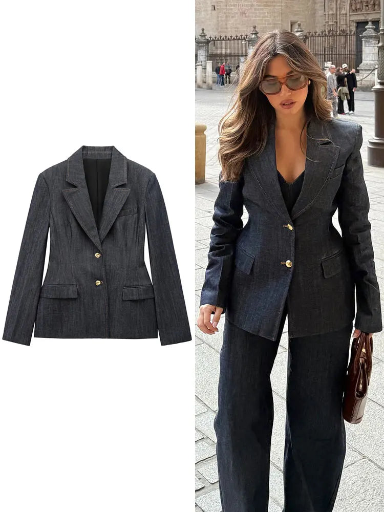 Amelie | Eleganter Longblazer für Damen Denim