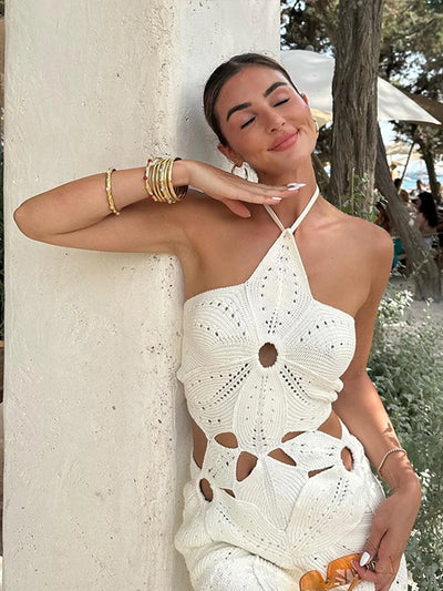 SINA - Ärmelloses Mini Strickkleid mit Rückenausschnitt – Sommerkleid für Freizeit & Strand