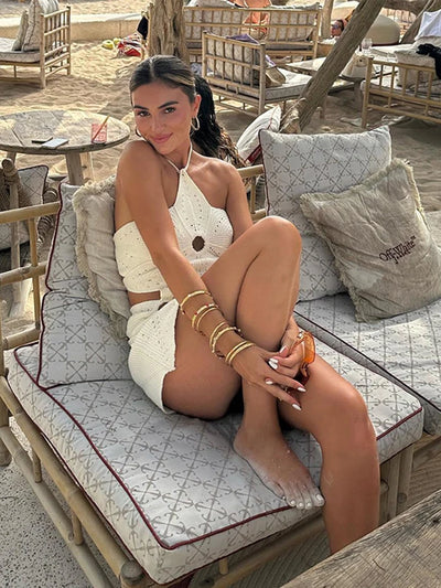 SINA - Ärmelloses Mini Strickkleid mit Rückenausschnitt – Sommerkleid für Freizeit & Strand