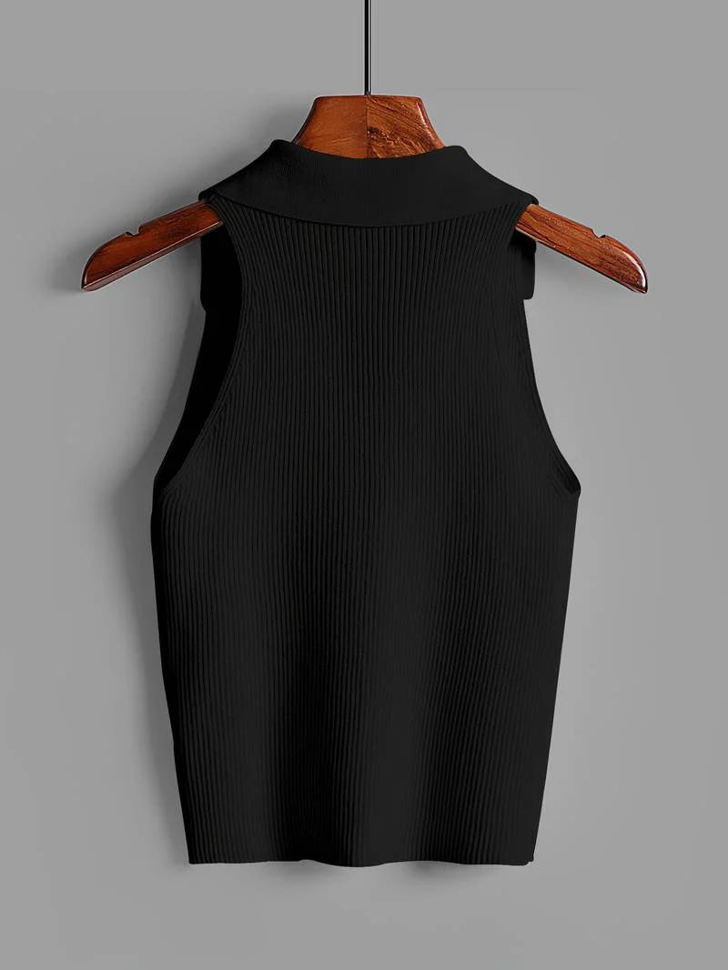 Mira Ärmelloses Poloshirt aus Viskose-Baumwolle