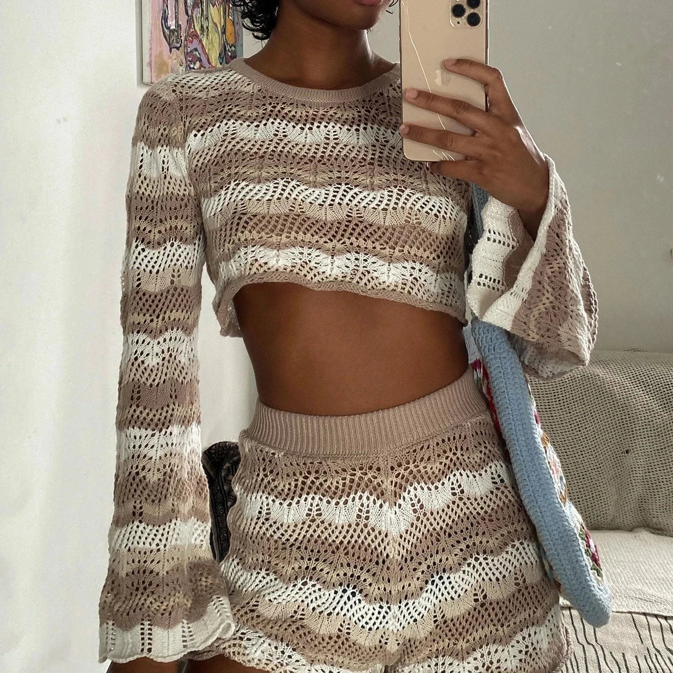 LENA | Pyjama Set aus Strick mit Crop-Top