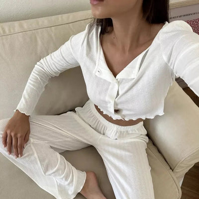 Clara | Eleganter Baumwollpyjama für Damen lang 3