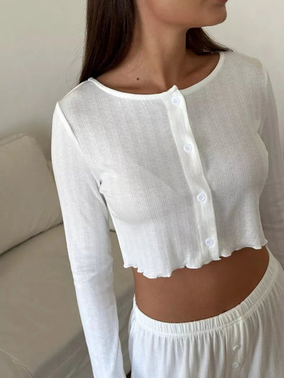 Clara | Eleganter Baumwollpyjama für Damen lang 6