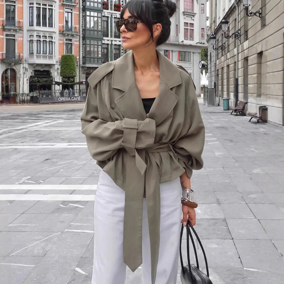 Clara | Eleganter Gürtelmantel für Damen Herbst kurz 0