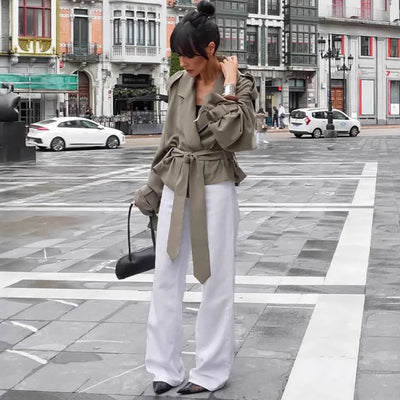 Clara | Eleganter Gürtelmantel für Damen Herbst kurz 3