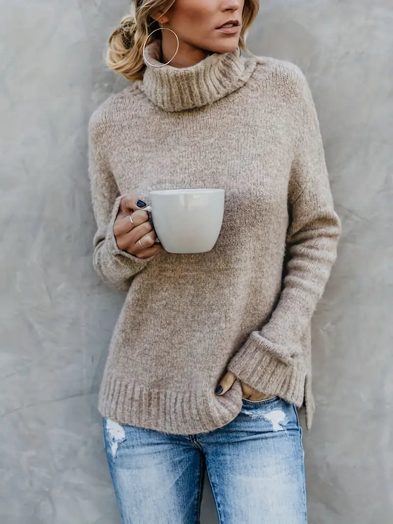 Clara | Eleganter Rollkragenpullover Damen Schwarz ganzjährig