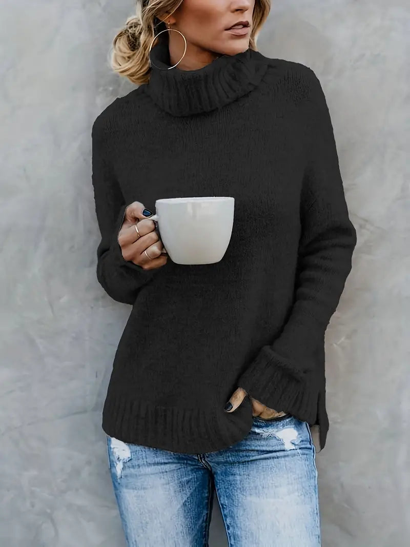 Clara | Eleganter Rollkragenpullover Damen Schwarz ganzjährig