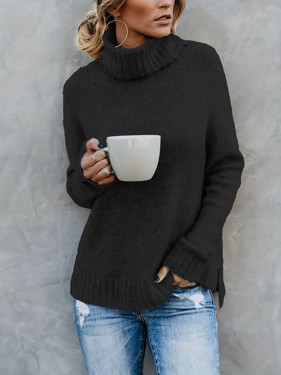 Clara | Eleganter Rollkragenpullover Damen Schwarz ganzjährig