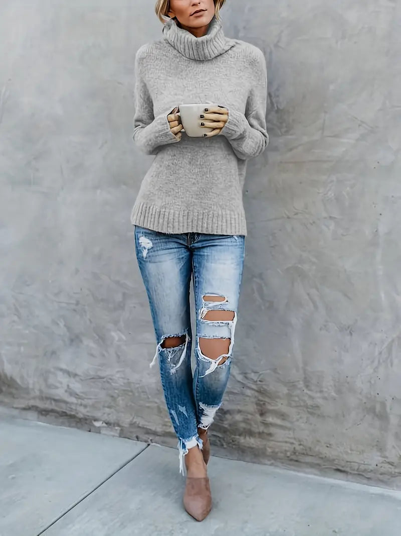 Clara | Eleganter Rollkragenpullover Damen Schwarz ganzjährig