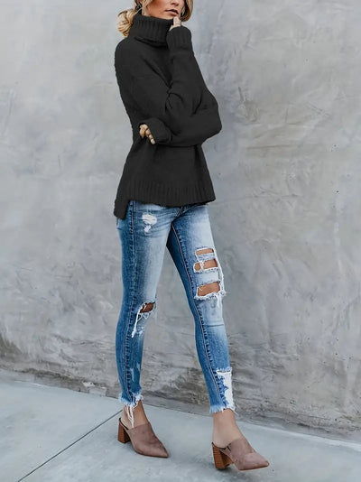 Clara | Eleganter Rollkragenpullover Damen Schwarz ganzjährig