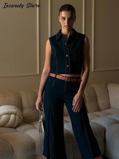 Clara | Elegantes Damen Outfit Set aus Crop Top und Hose Herbst 1