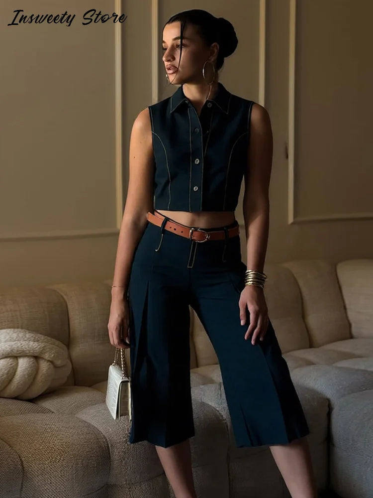 Clara | Elegantes Damen Outfit Set aus Crop Top und Hose Herbst 2