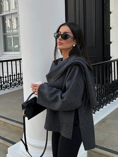 CLAIRE Cape-Mantel mit Asymmetrischem Design – Luxuriös & Warm