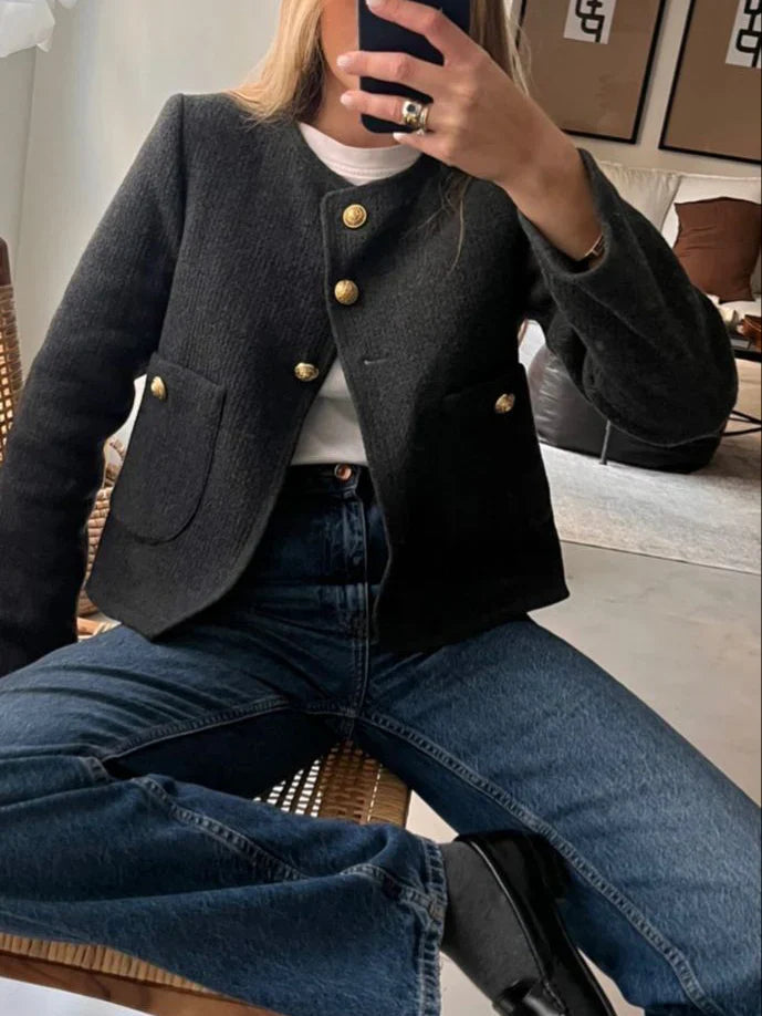 EMILIA Tweed Blazer mit Goldknöpfen – Tailliert & Hochwertig