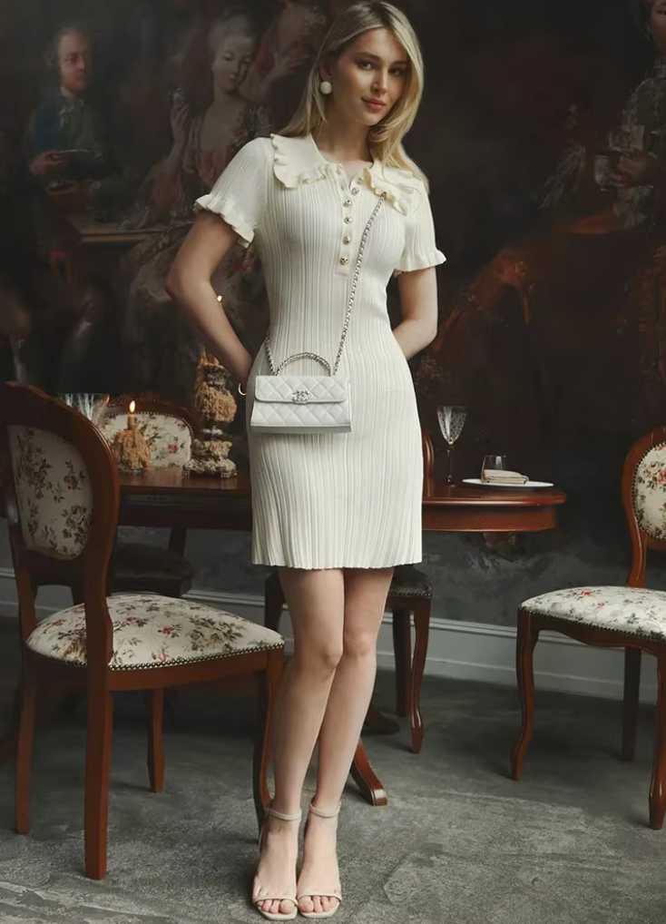 Elise Baumwoll-Minikleid mit Knopfleiste in Weiß