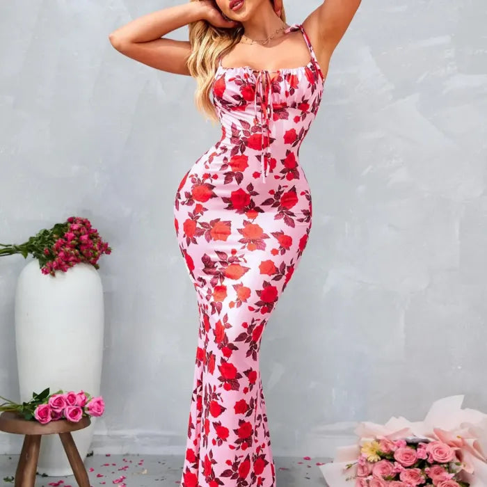 LILOU Maxikleid mit Floralprint & Verstellbaren Trägern