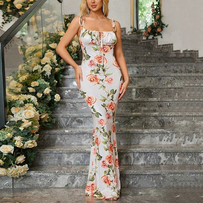LILOU Maxikleid mit Floralprint & Verstellbaren Trägern