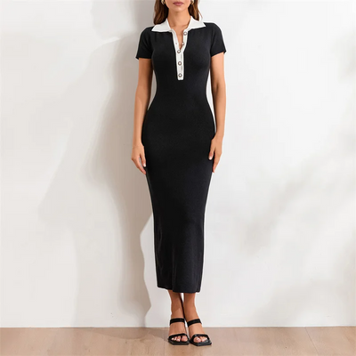 Aurora Maxikleid mit Empire-Taille & Turn-Down-Kragen