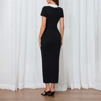 Aurora Maxikleid mit Empire-Taille & Turn-Down-Kragen