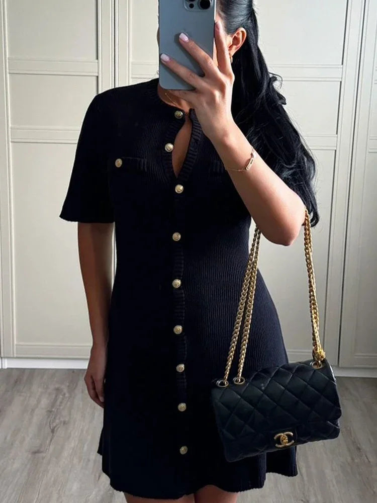 Amira Mini-Kleid mit Knöpfen & Rippstruktur