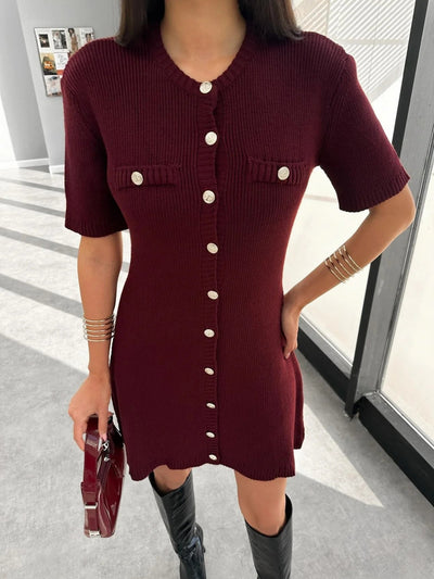 Amira Mini-Kleid mit Knöpfen & Rippstruktur