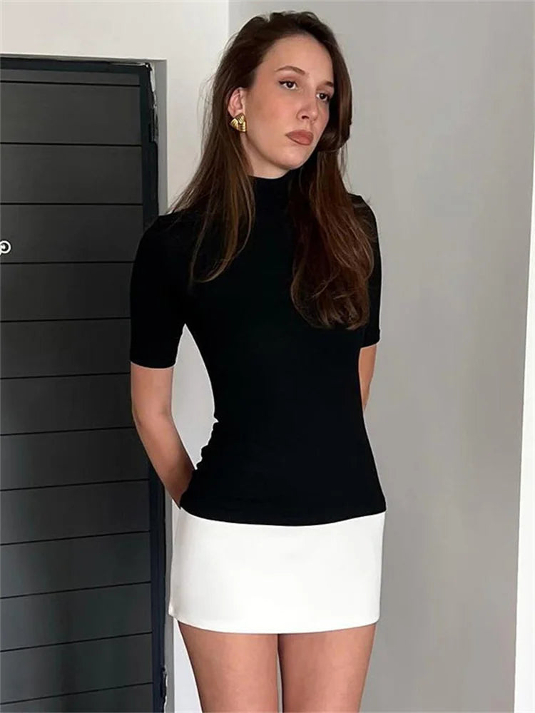 Cara Kurzarm Damenkleid mit Hochkragen & Stretchstoff