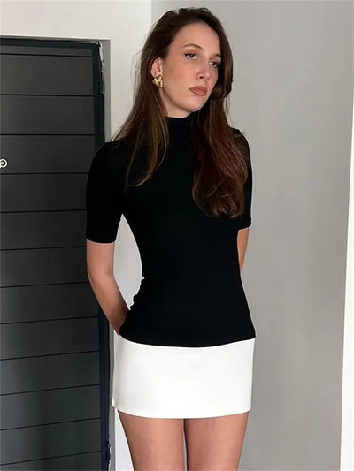 Cara Kurzarm Damenkleid mit Hochkragen & Stretchstoff