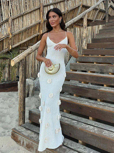 MAYA | Langes Kleid mit Blumenapplikationen