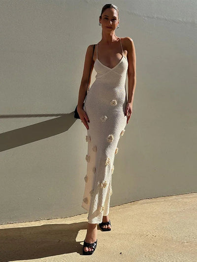 MAYA | Langes Kleid mit Blumenapplikationen