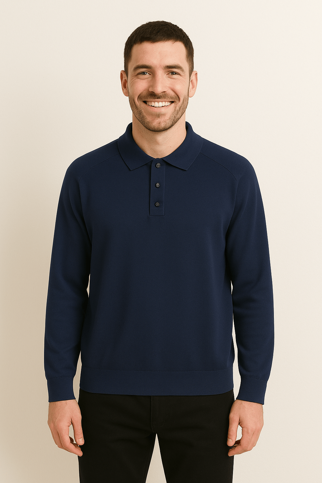 Luke | Elegantes Langarm Poloshirt für Herren Strick