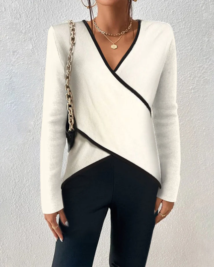 Nelly | Eleganter V-Ausschnitt Damenpullover langarm warm