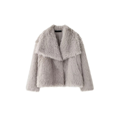 FAYE Kunstfelljacke mit Revers – Oversized & Elegant