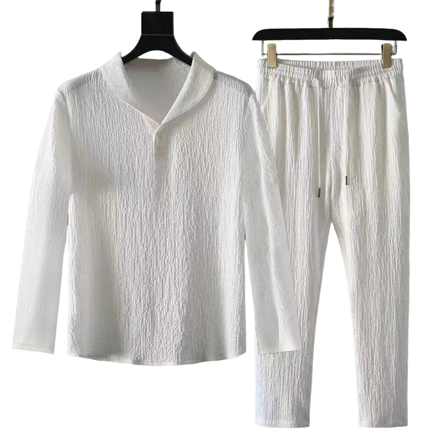 Variant image for Herren Anzug Set Schwarz Größe L Polyester Kurzarmhemd und Lange Hose-1