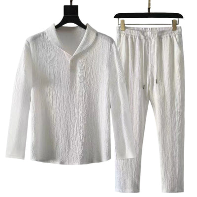 Variant image for Herren Anzug Set Schwarz Größe L Polyester Kurzarmhemd und Lange Hose-1
