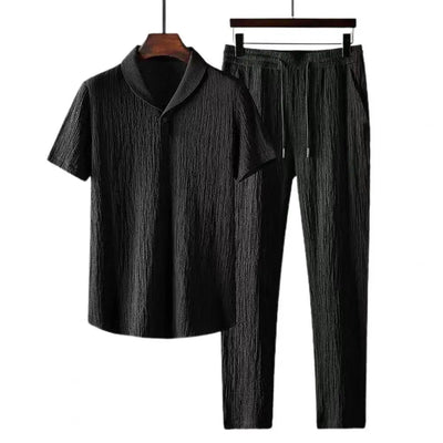 Variant image for Herren Anzug Set Schwarz Größe L Polyester Kurzarmhemd und Lange Hose-10