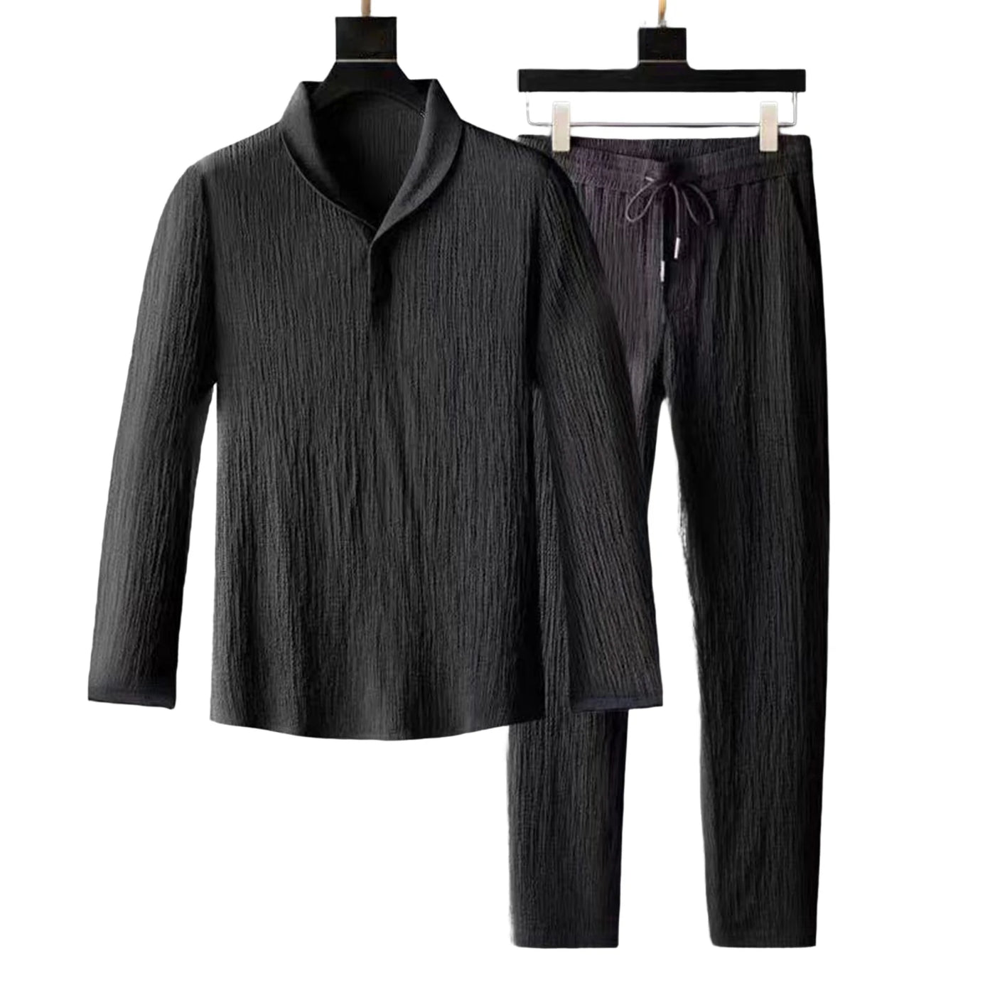 Variant image for Herren Anzug Set Schwarz Größe L Polyester Kurzarmhemd und Lange Hose-2