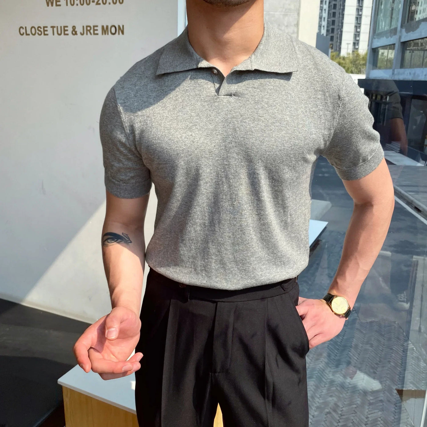 Variant image for Herren Langarm Poloshirt Blau Größe M Baumwolle-2