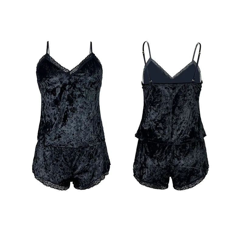 Sophia | Eleganter Samt-Pyjama kurz für Damen weich 5