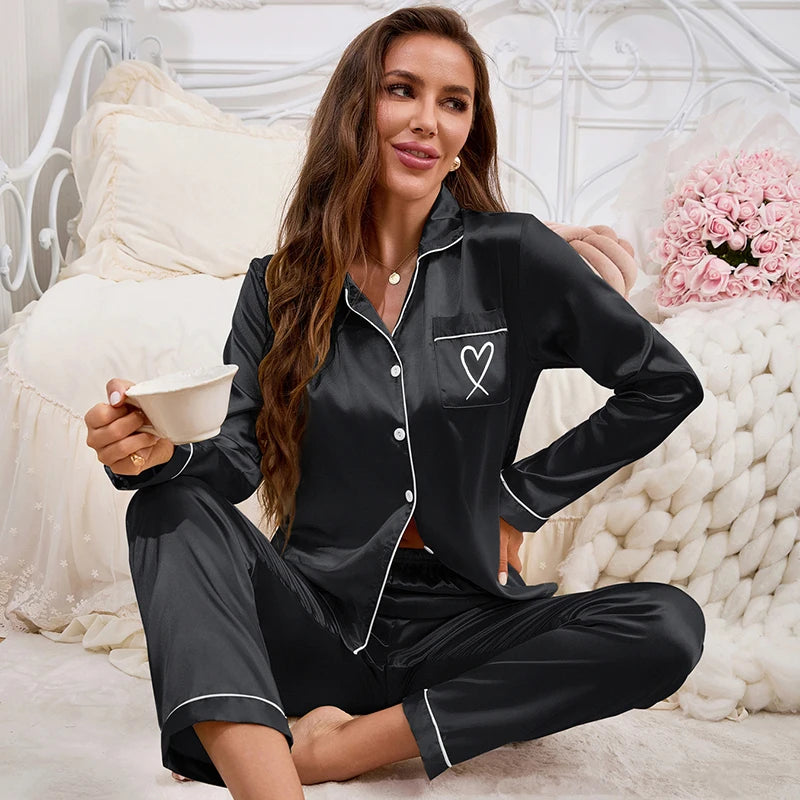 Sophia | Eleganter Satin-Pyjama für Damen Langarm 0