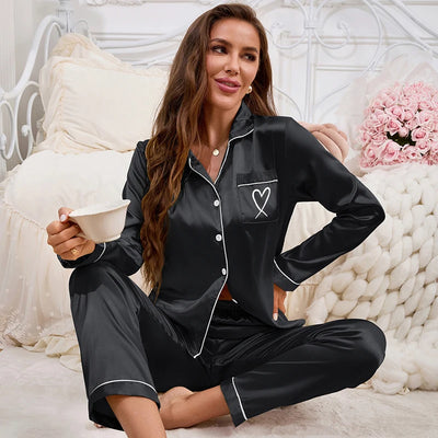 Sophia | Eleganter Satin-Pyjama für Damen Langarm 0