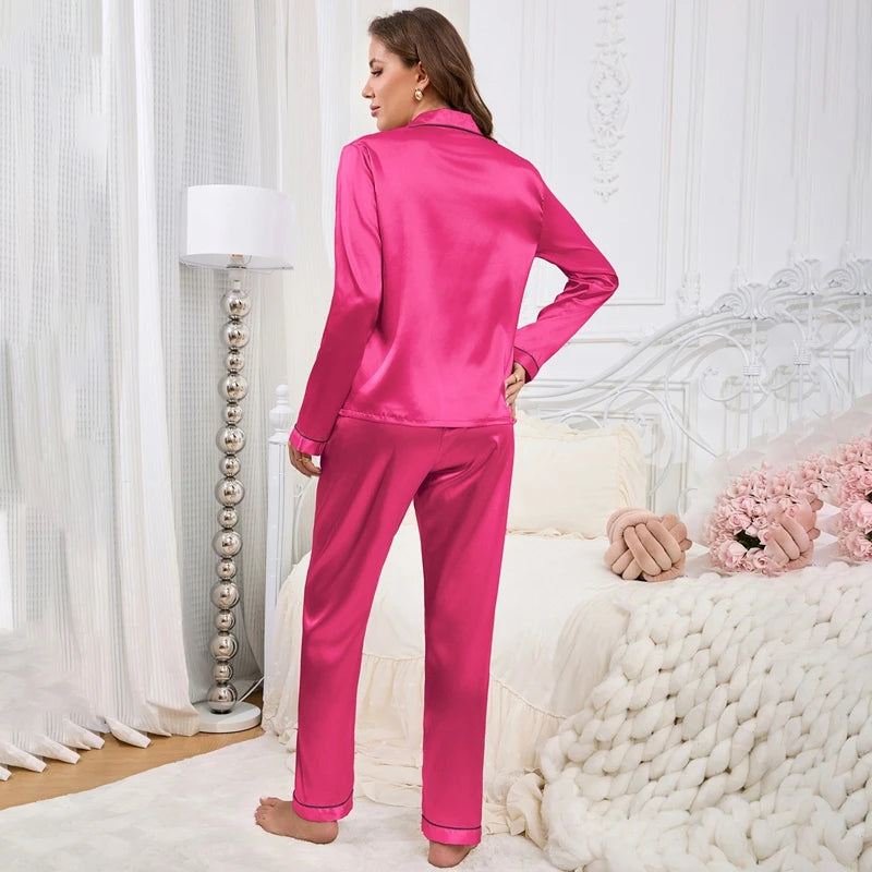 Sophia | Eleganter Satin-Pyjama für Damen Langarm 1